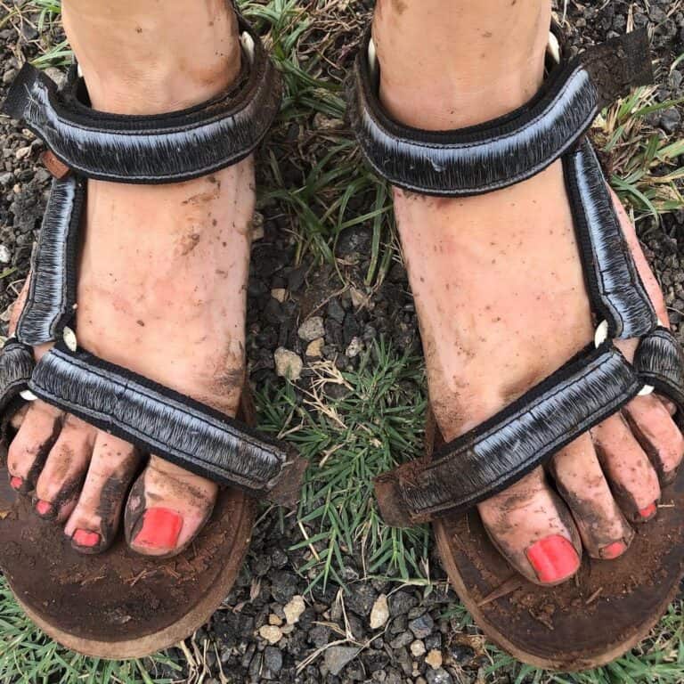 muddy feet in Teva sandals